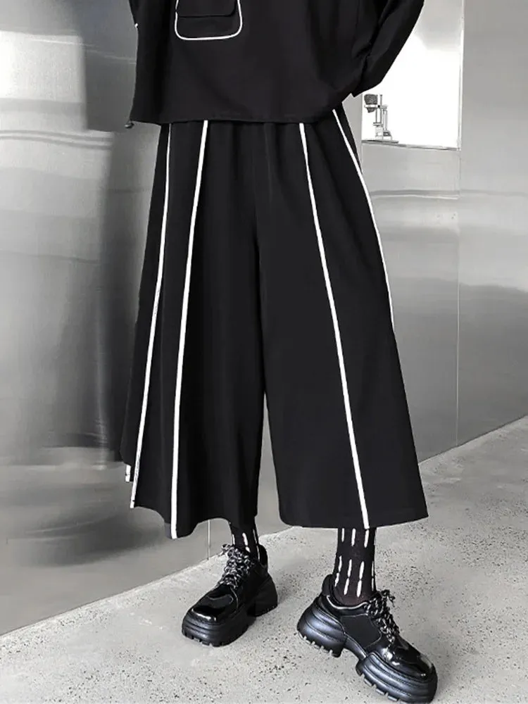 HEYFANCYSTYLE Black High Elastic Waist Striped Pants