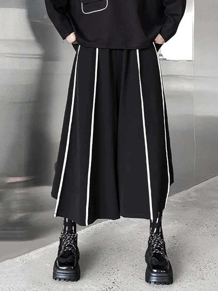 HEYFANCYSTYLE Black High Elastic Waist Striped Pants