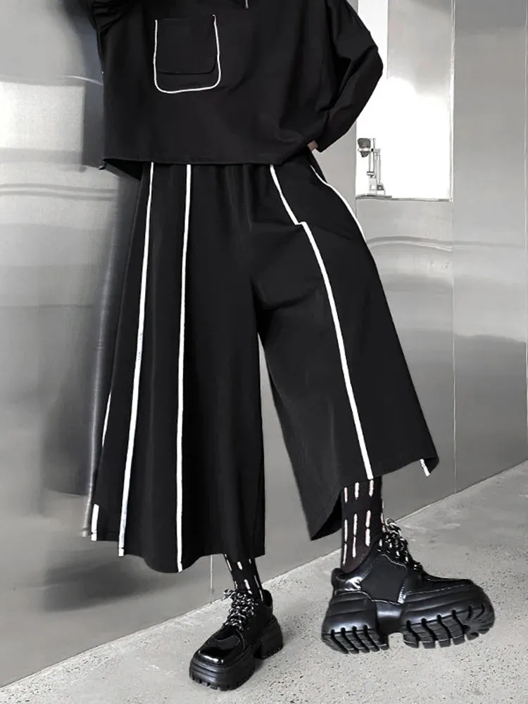 HEYFANCYSTYLE Black High Elastic Waist Striped Pants