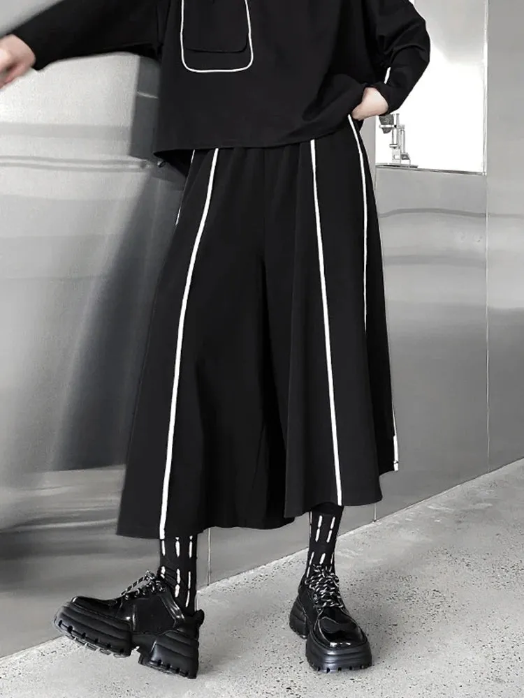 HEYFANCYSTYLE Black High Elastic Waist Striped Pants