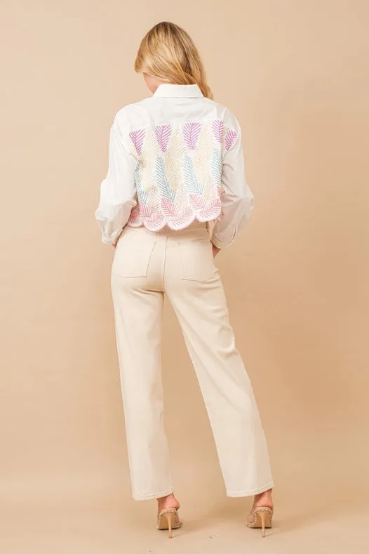 High Rise Rhinestone Suds At Front Denim Jeans Ivory