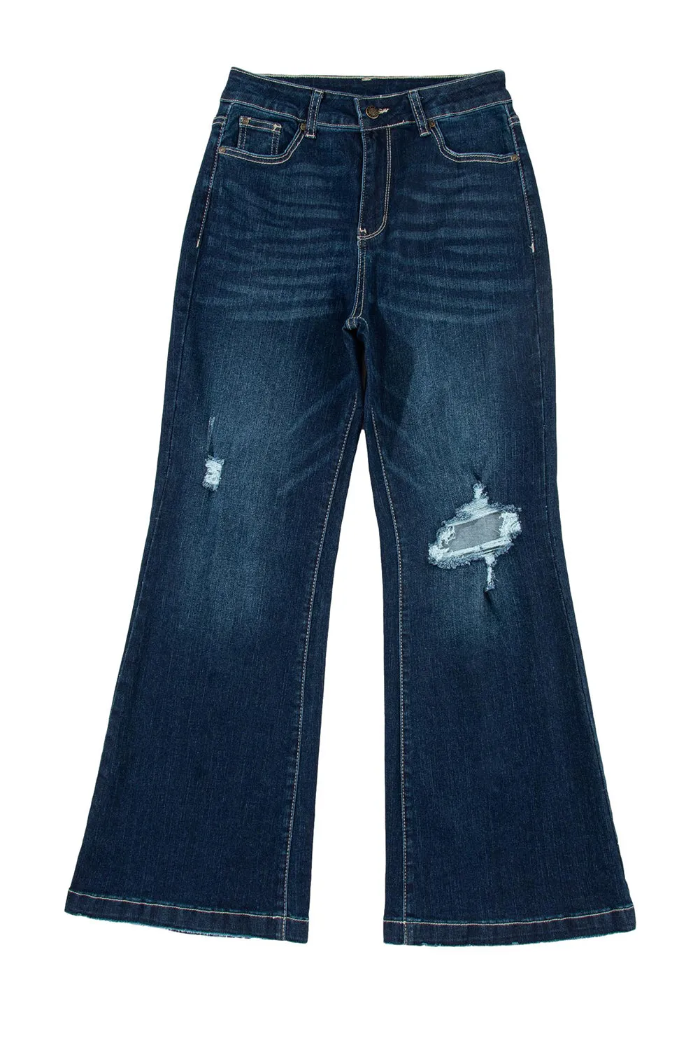 High Rise Ripped Bell Bottom Jeans