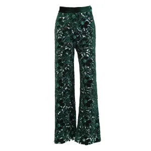 High-waist pants see-through laser-cut velvet