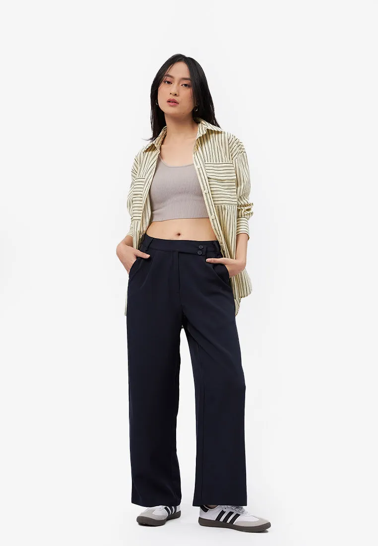 High Waist Pants with Double Button