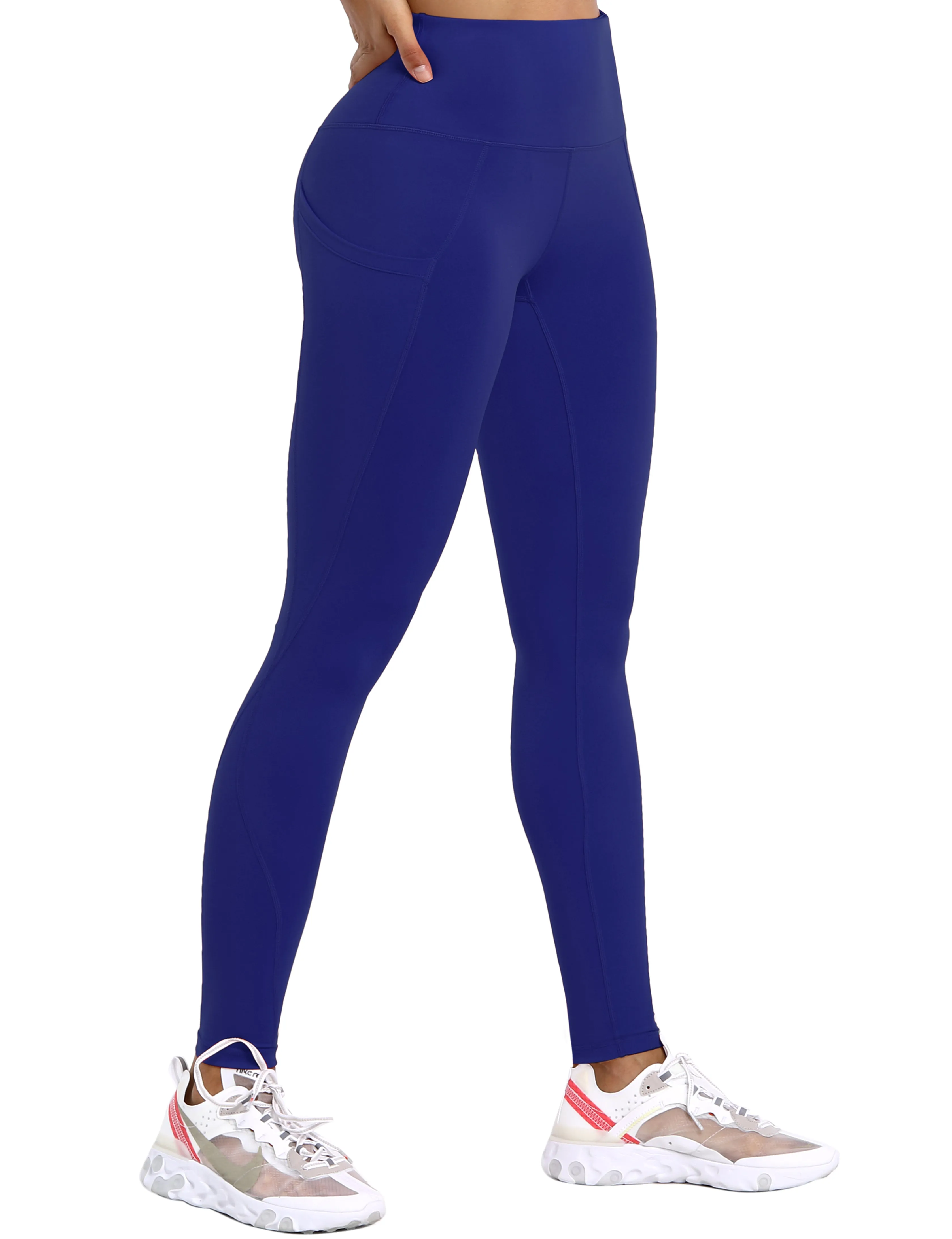 High Waist Side Pockets Biking Pants navy_Biking