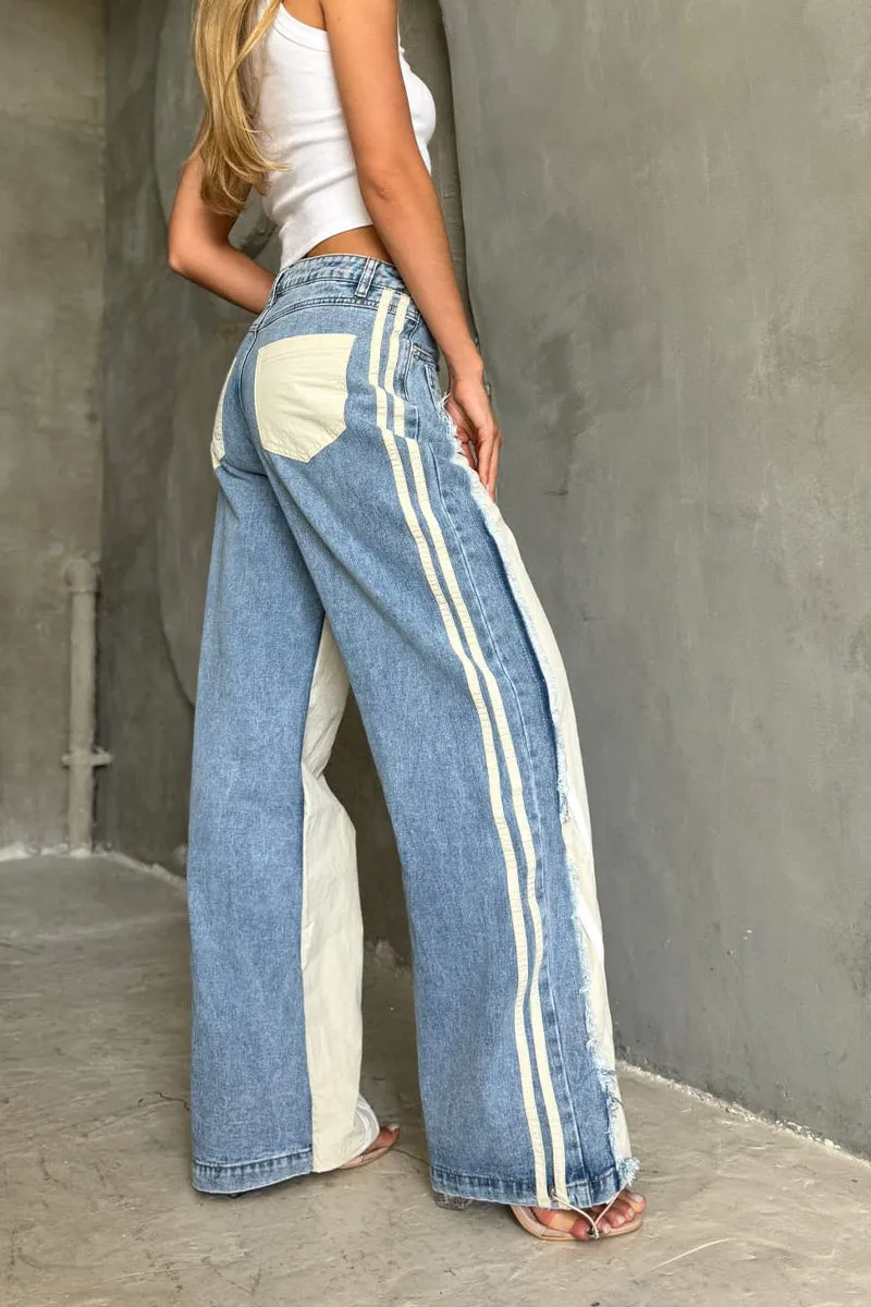 HPT1179 Dual Tone Split Denim Pants
