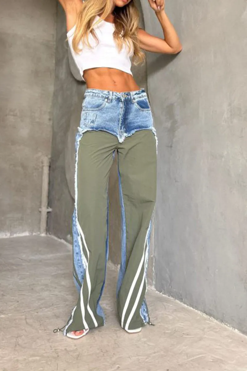 HPT1179 Dual Tone Split Denim Pants
