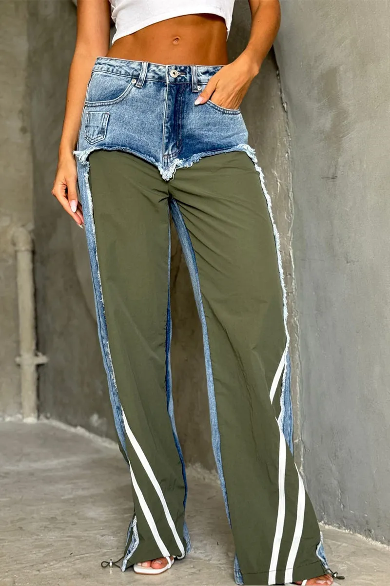 HPT1179 Dual Tone Split Denim Pants