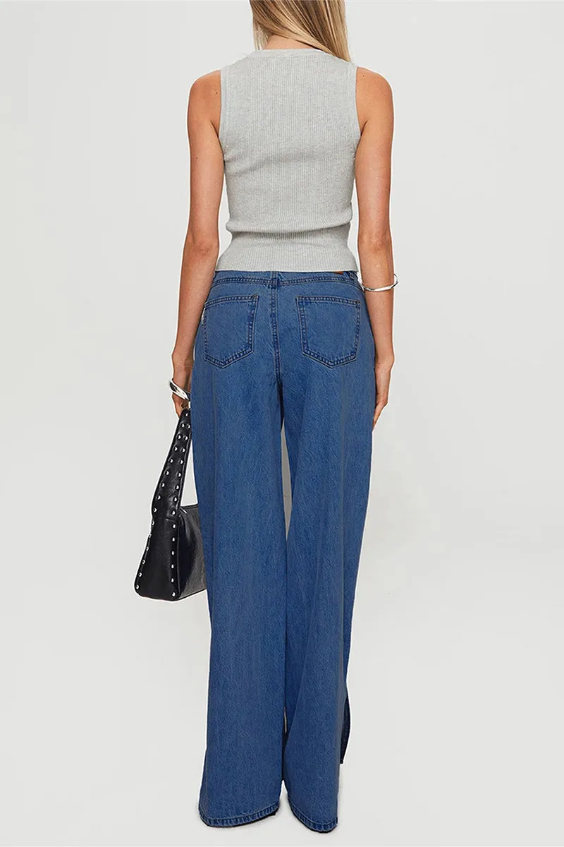 HPT1271 Side-Slit Wide-Leg Jeans Pant