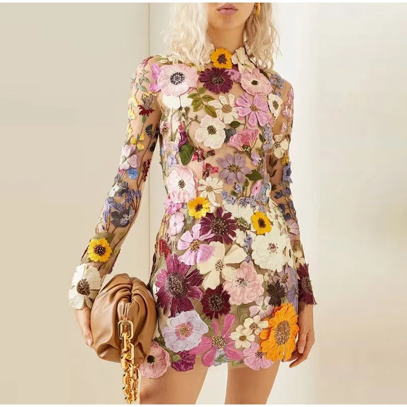 Irene Flower Embroidery Mini Dress