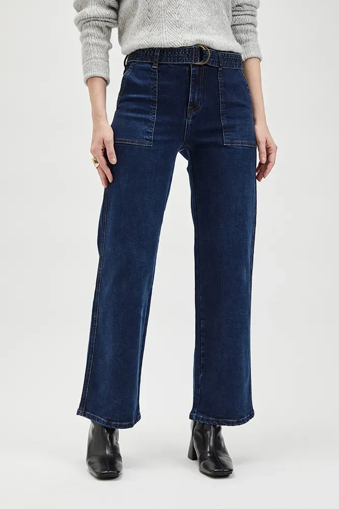 Jeans Mujer Liso Azul Marino