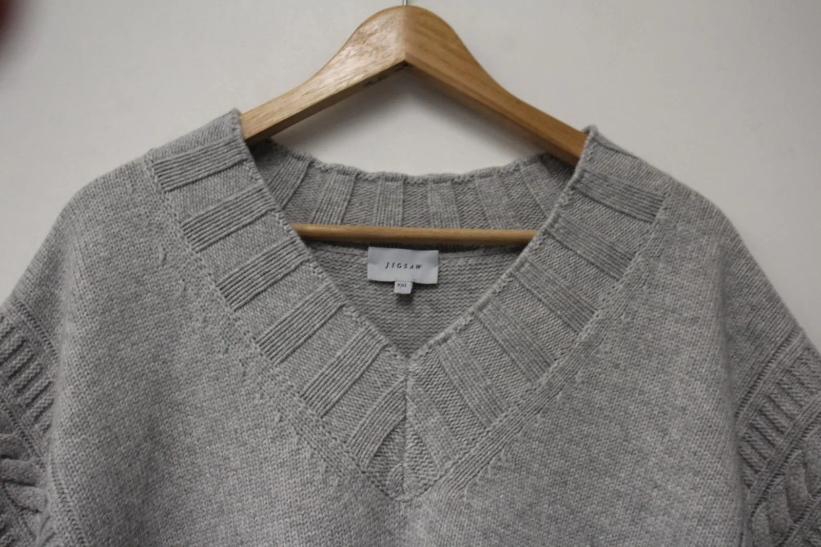 JIGSAW Ladies Pale Grey Wool/Cashmere Blend Cable Knit Sleeveless Pullover XXL