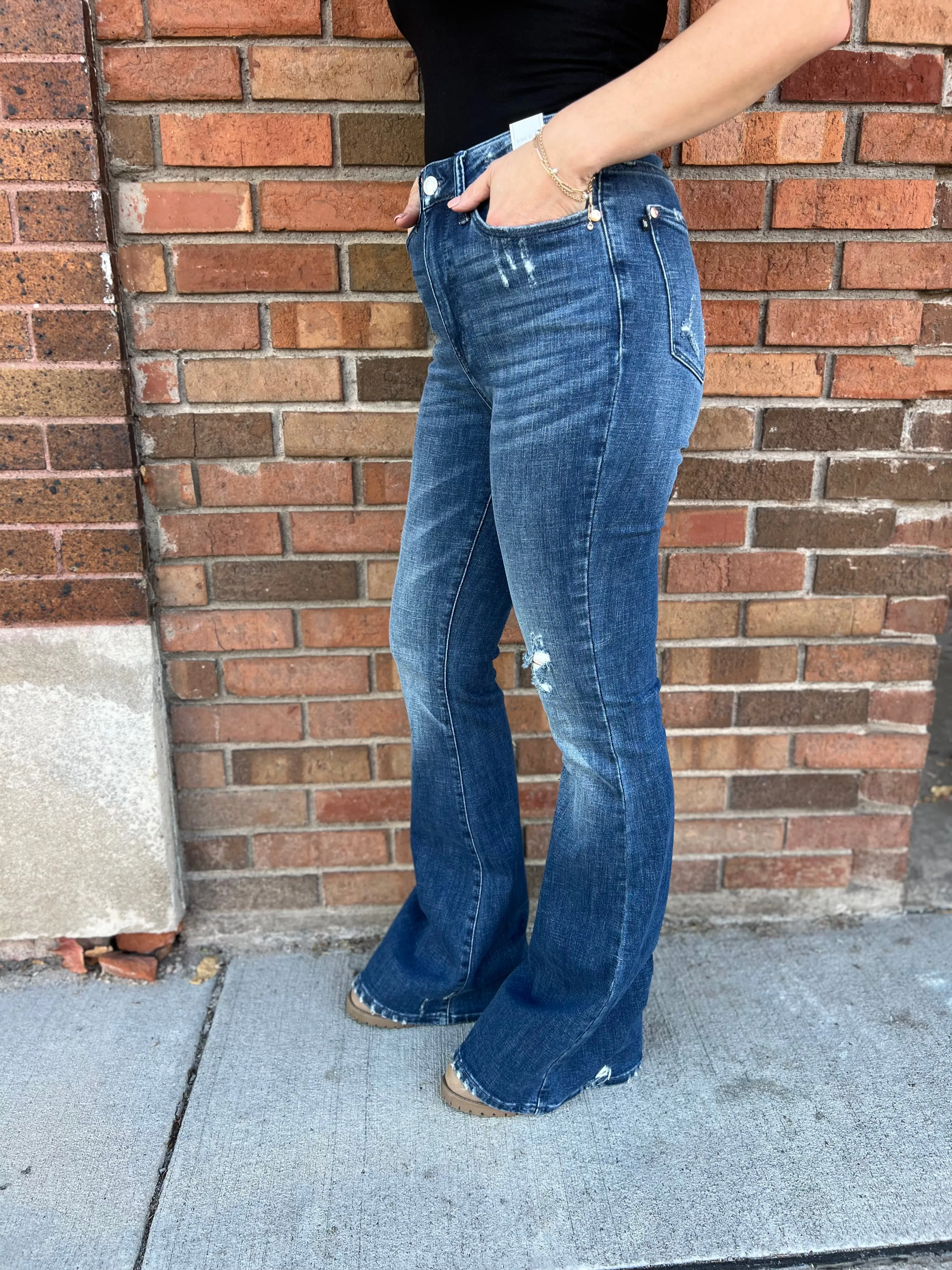 Judy Blue High Waist Contrast Wash Flare