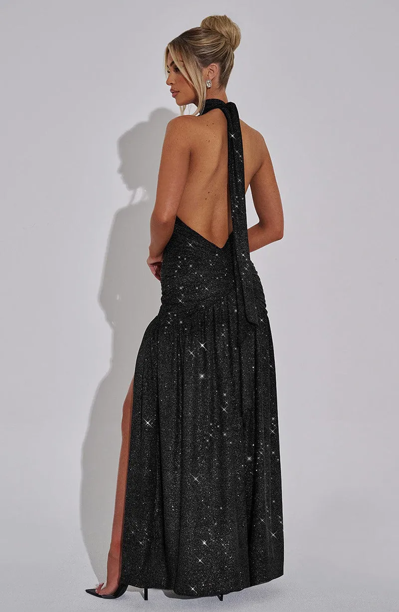 Kathleen Glitter Deep V Neck Sexy Maxi Dress