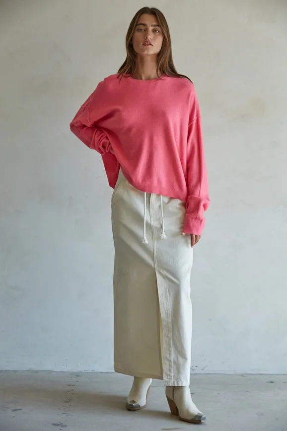 Knit Sweater Crew Neck Pullover Pink