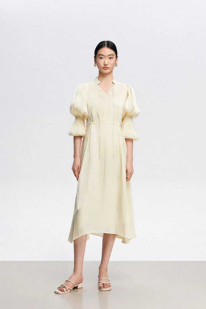 Lantern Sleeve Midi Dress in Cream