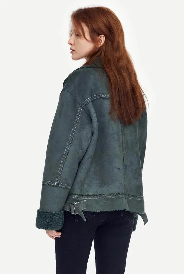 Lapel Collar Fleece Patchwork Short Jacket