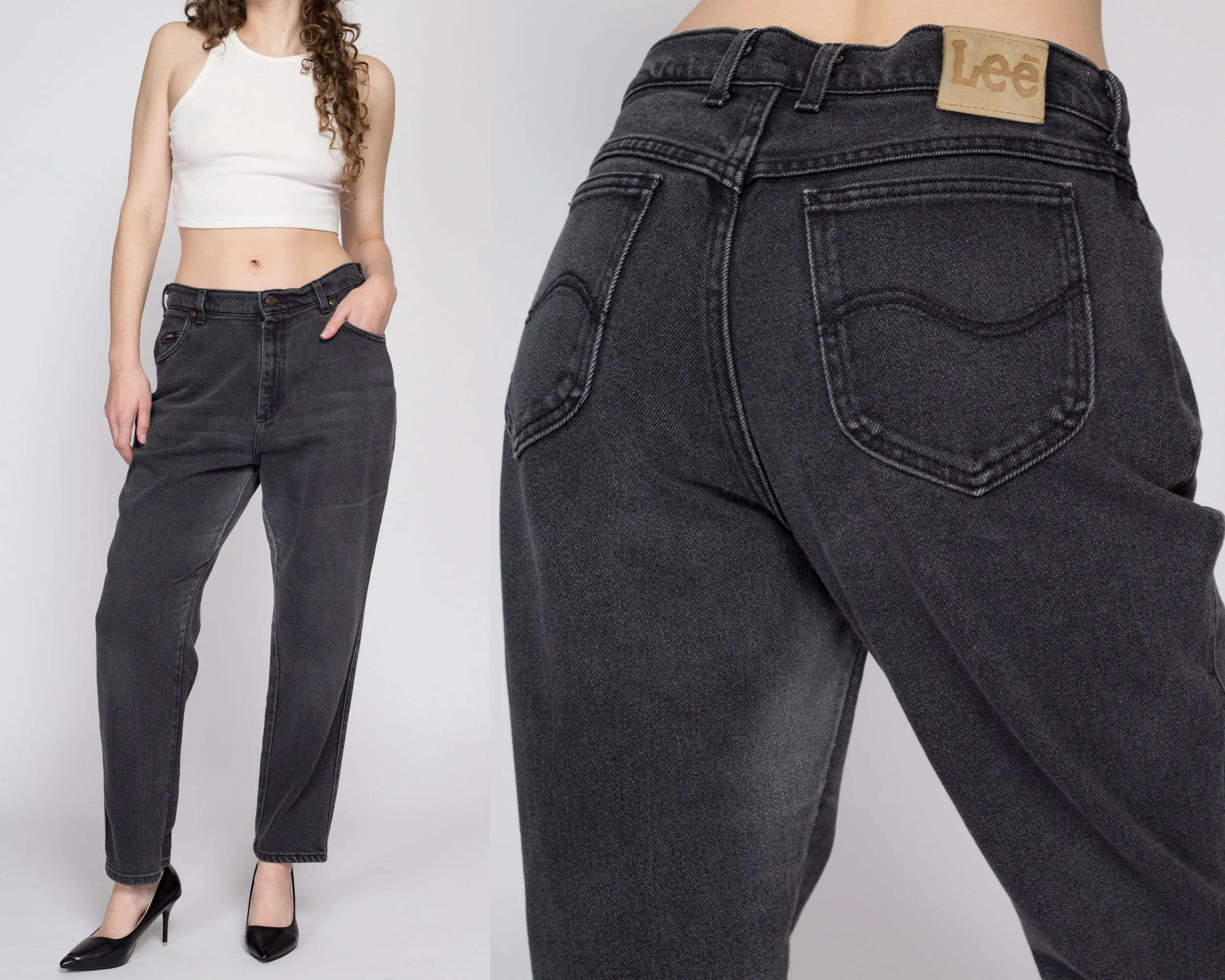 Large 90s Lee Faded Black High Waisted Jeans 32"-34"