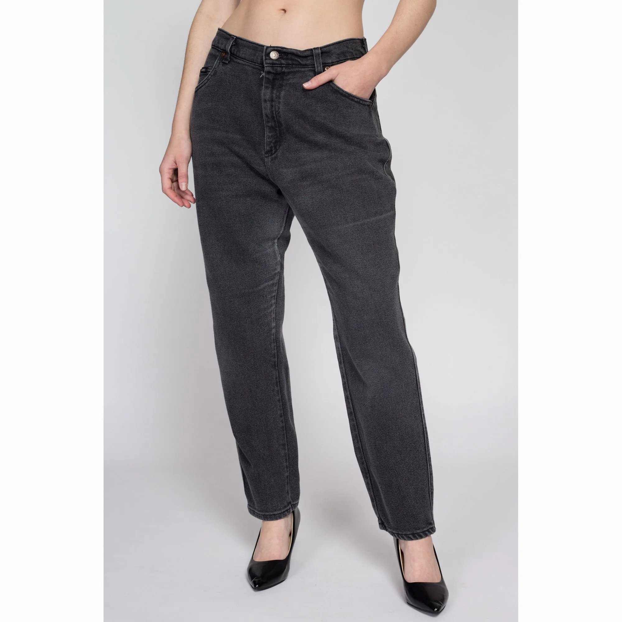 Large 90s Lee Faded Black High Waisted Jeans 32"-34"