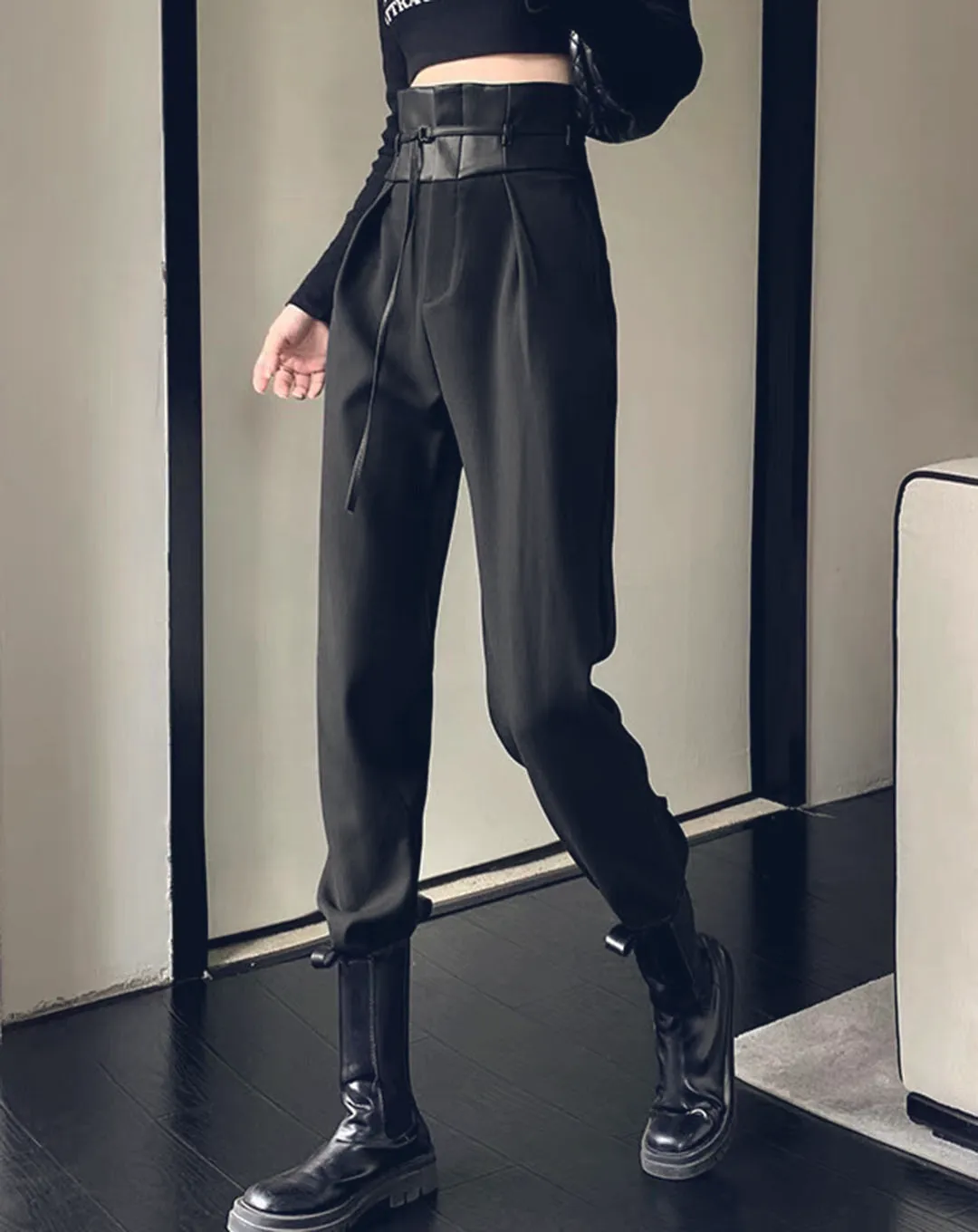 ♀Leather High Waist Pants