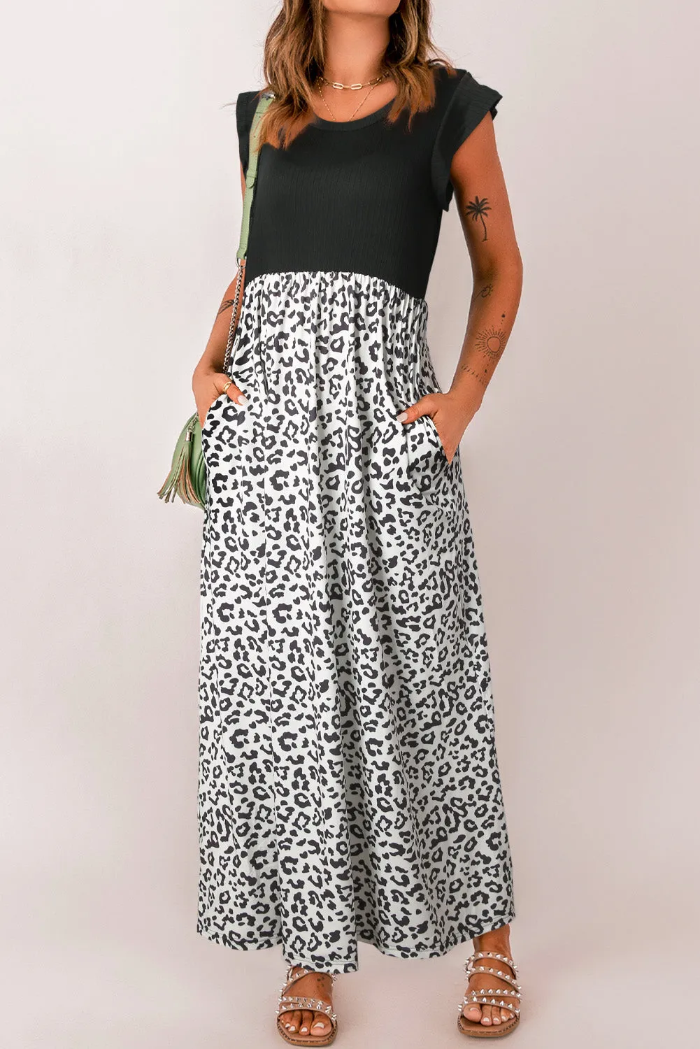 Leopard Print Maxi Dress with Pockets