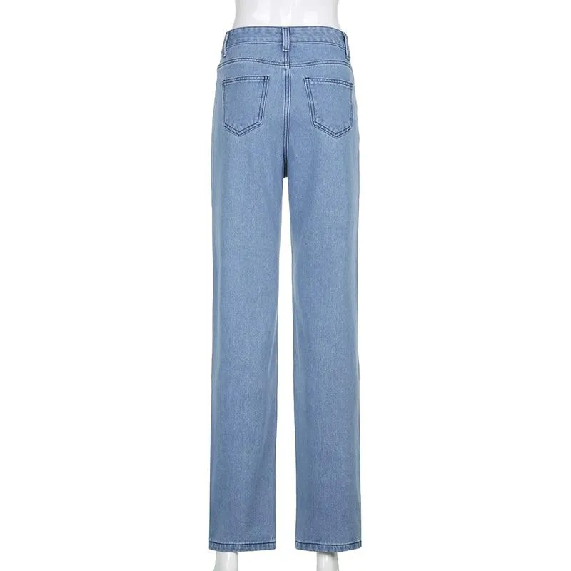 Letter Printed Baggy Women Jeans Pants High Waist Wide Leg Jeans
