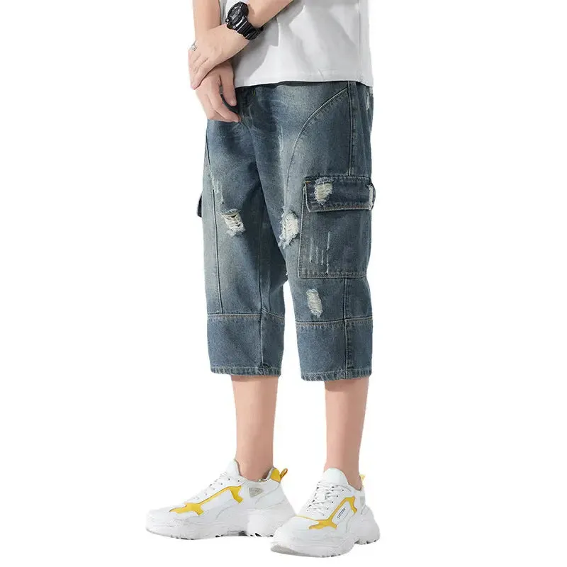 Loose Elastic Waist Cropped Jeans