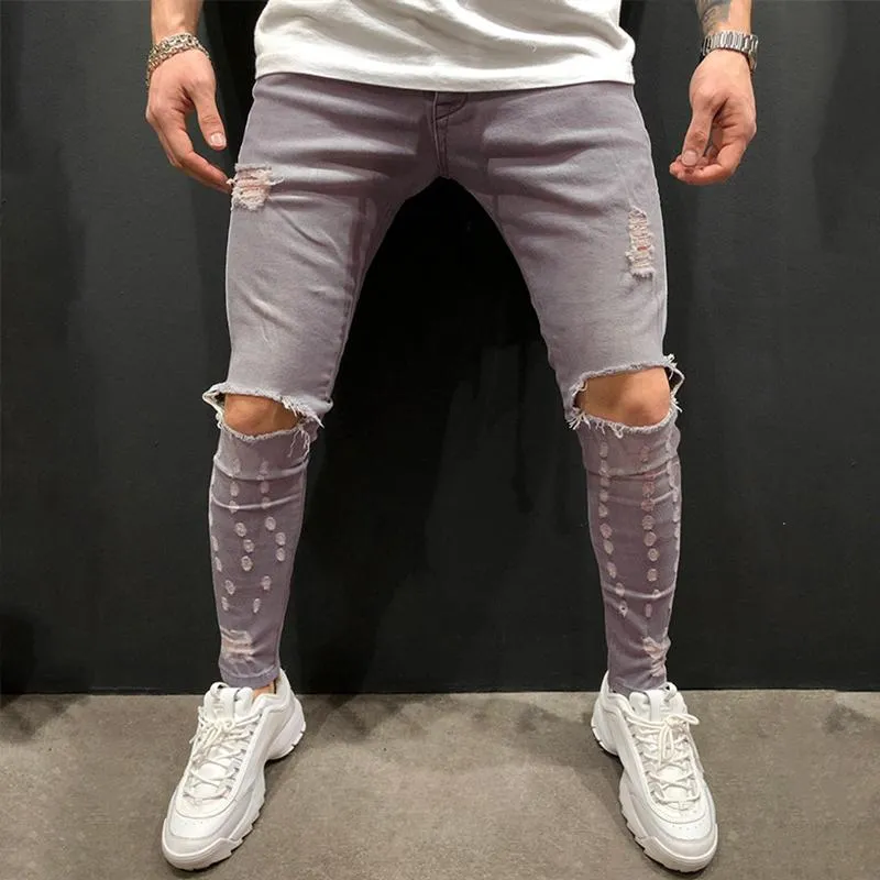 Men's Fashion Casual Skinny Ripped Jeans