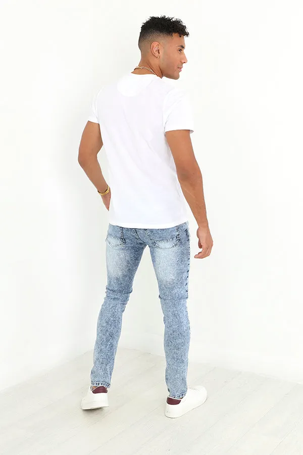 MID BLUE ACID WASH RIPPED SKINNY FIT DENIM JEANS