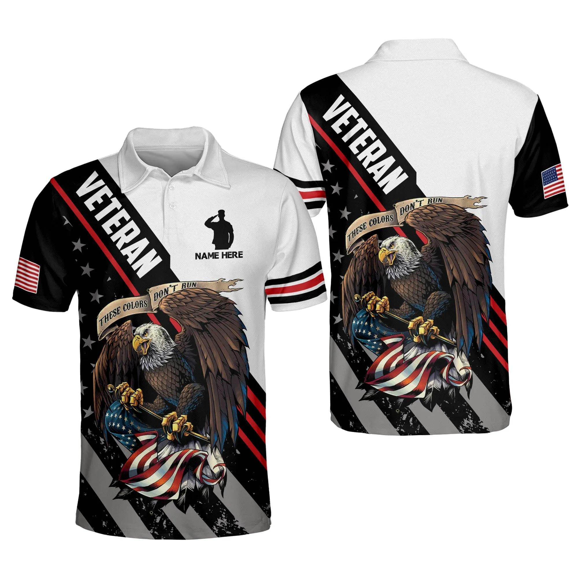 Military Veteran American Eagle Polo Shirt, Personalized Veteran Polo Shirt