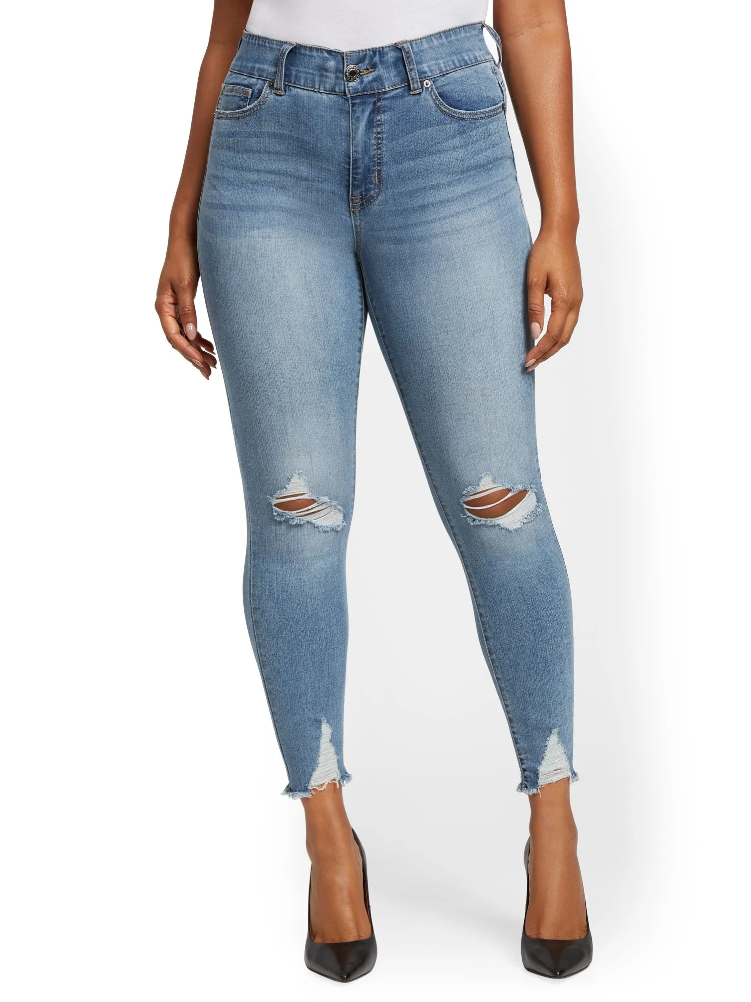 Mya Curvy High-Waisted Sculpting No Gap Super-Skinny Ankle Jeans - Lavish Blue