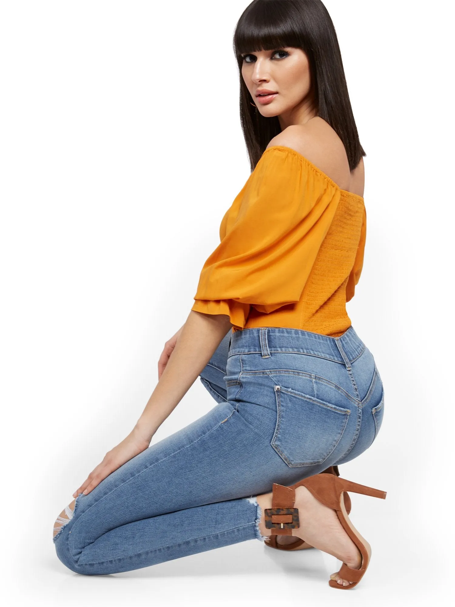 Mya Curvy High-Waisted Sculpting No Gap Super-Skinny Ankle Jeans - Lavish Blue