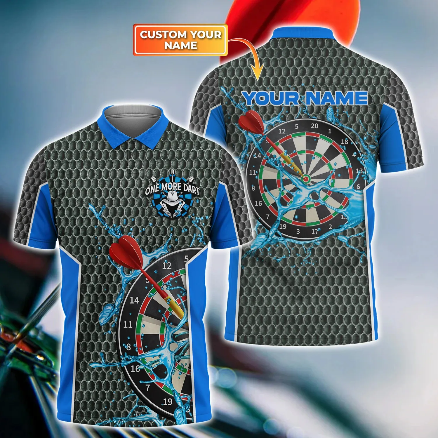 One More Dart Polo Shirt, Personalized Name Darts Water All Over Printed, Idea Gift for Dart Player