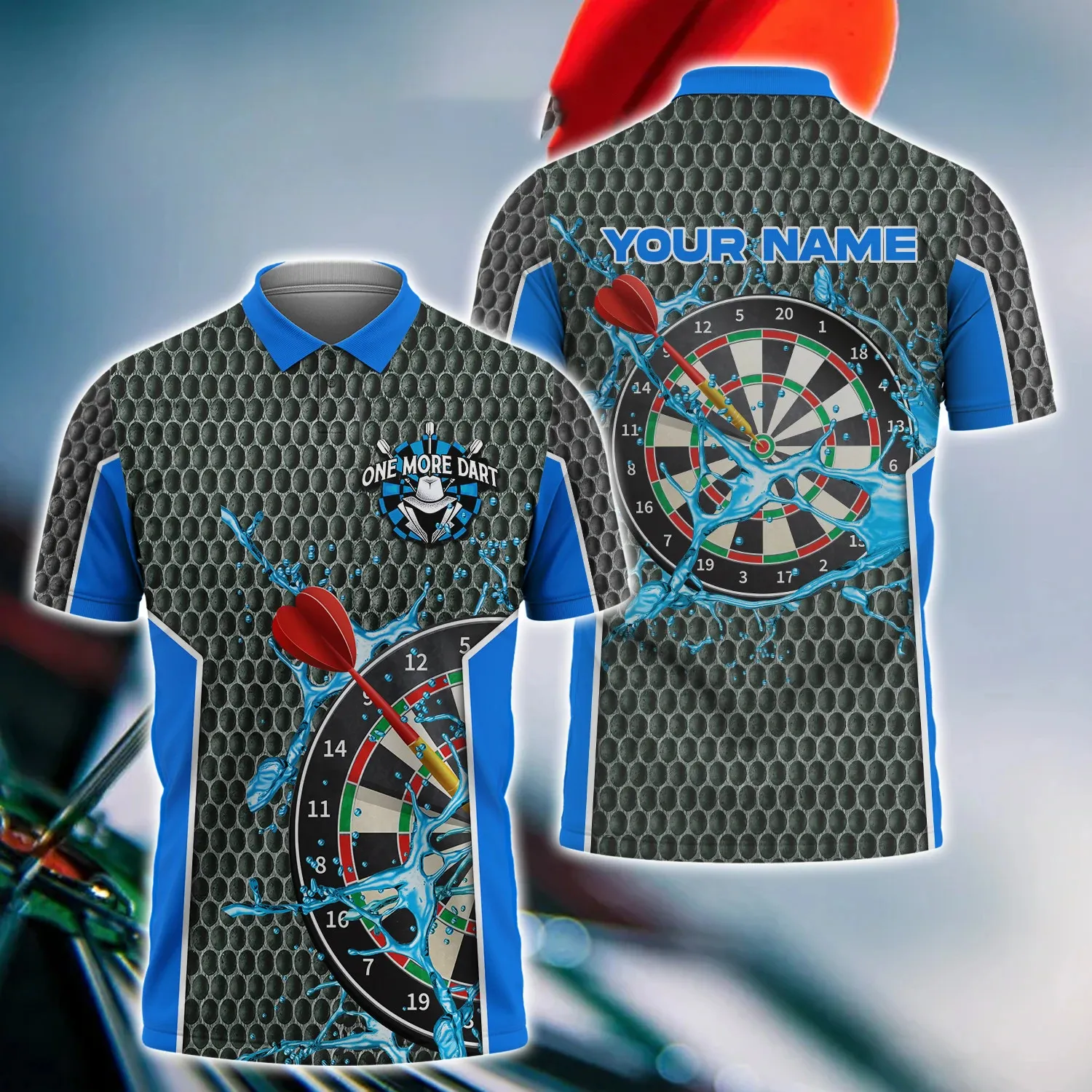 One More Dart Polo Shirt, Personalized Name Darts Water All Over Printed, Idea Gift for Dart Player