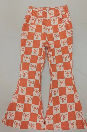 P0733 Girls bow orange denim pants 202412 preorder