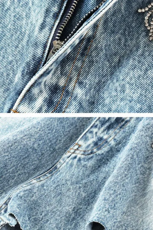 PA907 Rhinestone Fringe Denim Shorts