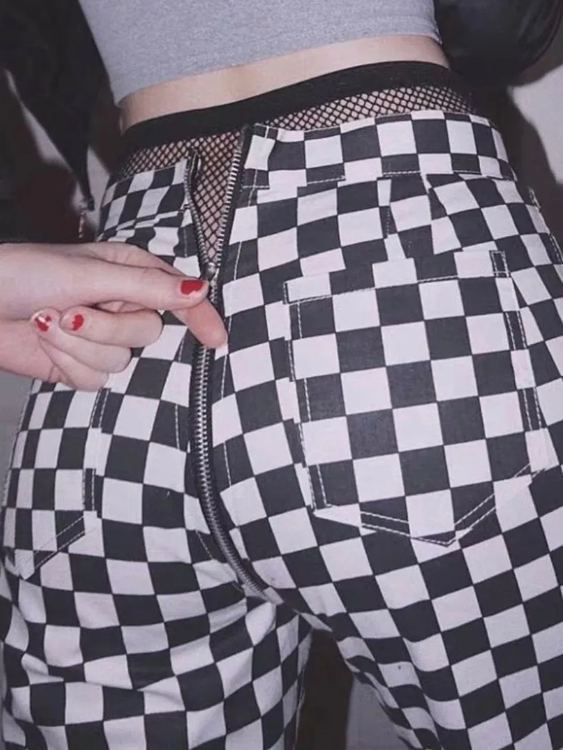 PANT PLAID BLACK ZIPPER
