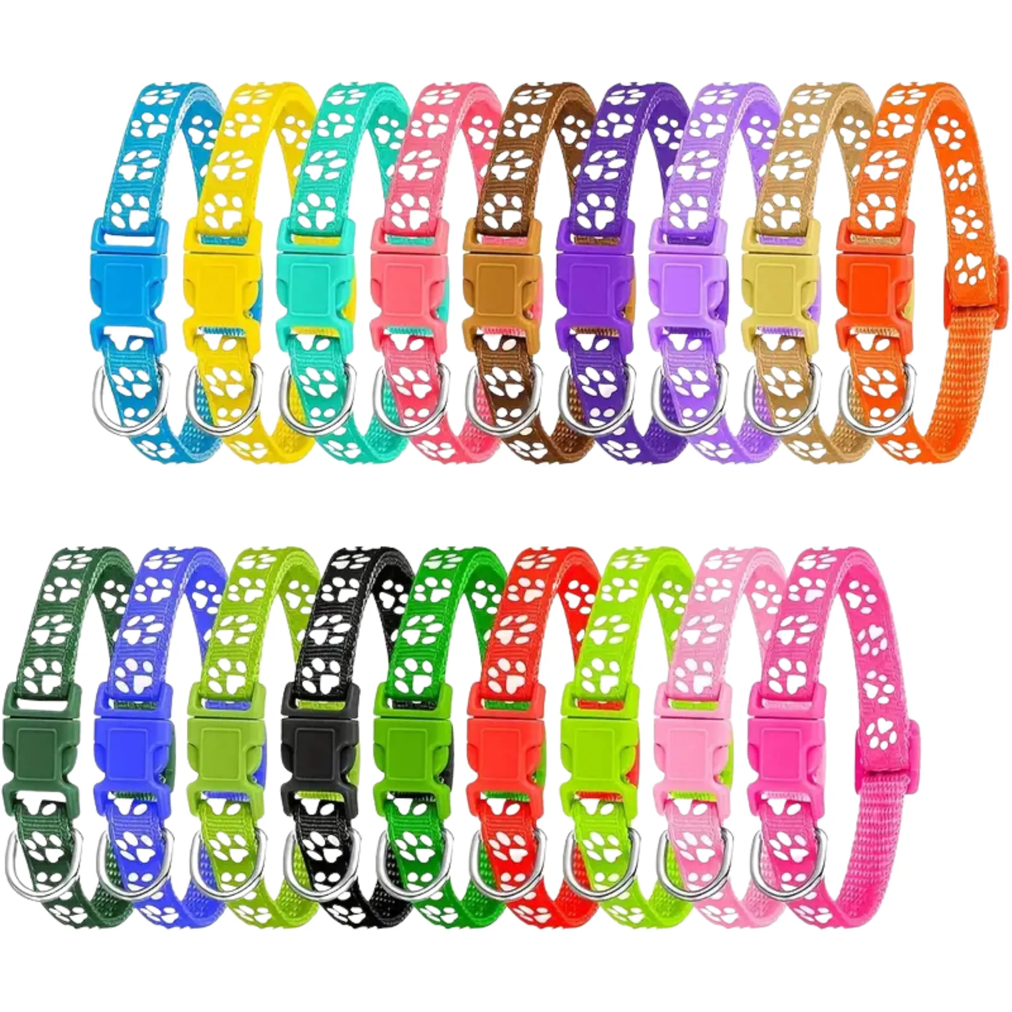 Paw Print Adjustable Cat Collar With Bell - Grey