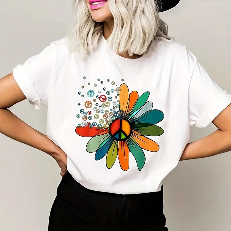Peace Love Flower Heat Transfer Sticker: Personalized, Washable Iron-On Decal for DIY Clothing, Masks, Jeans, Backpacks, Hats, and Pillows