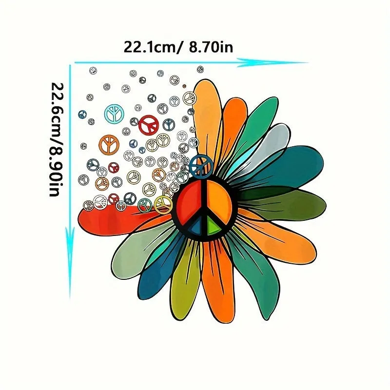 Peace Love Flower Heat Transfer Sticker: Personalized, Washable Iron-On Decal for DIY Clothing, Masks, Jeans, Backpacks, Hats, and Pillows