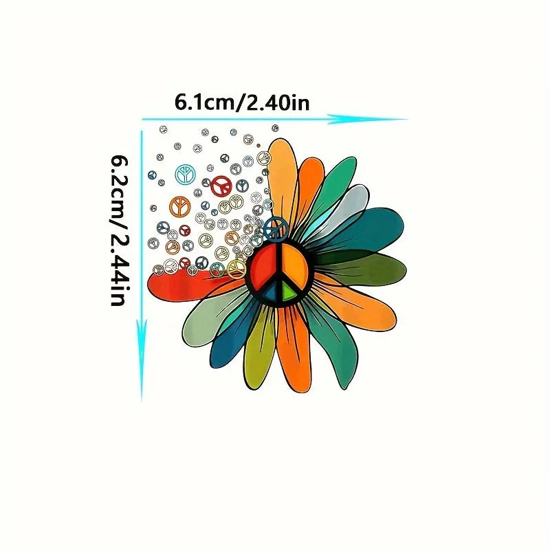 Peace Love Flower Heat Transfer Sticker: Personalized, Washable Iron-On Decal for DIY Clothing, Masks, Jeans, Backpacks, Hats, and Pillows