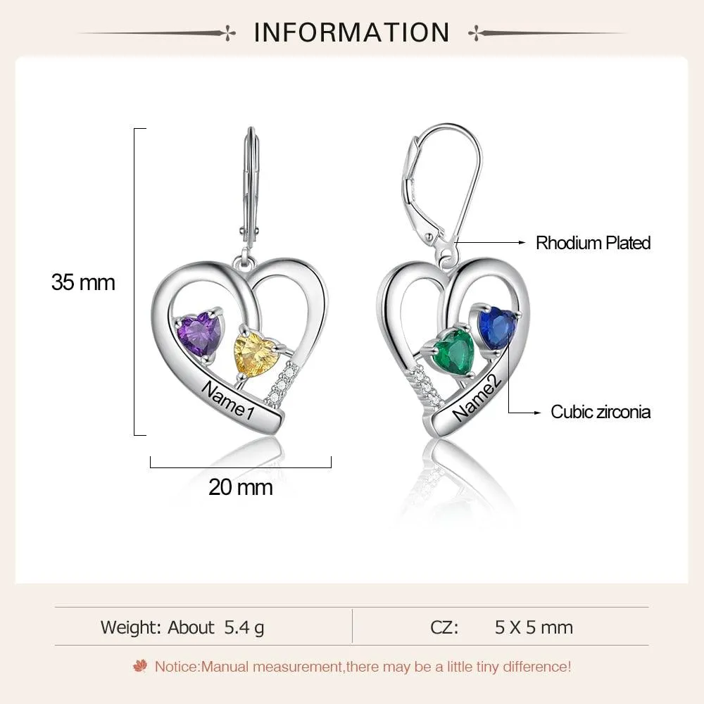 Personalized  Name Engraved And 4 Birthstones Earrings for Women