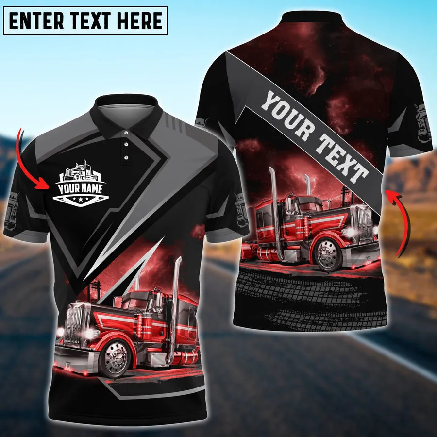 Personalized Name Text Truck Multicolor Sky Polo Shirt, Idea Shirt for Truck Driver