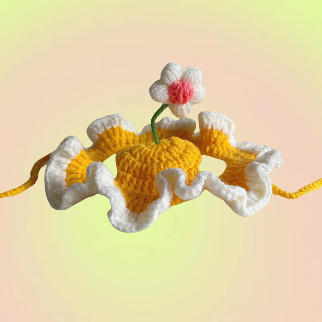 Pet Adjustable Knitting Hat with Ear Holes for Cats and Dogs - Yellow Flower