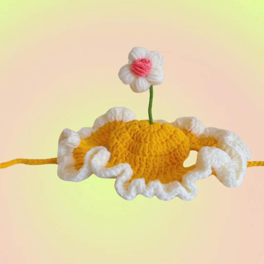 Pet Adjustable Knitting Hat with Ear Holes for Cats and Dogs - Yellow Flower