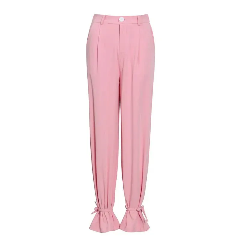 Pink High Waisted Ankle Tie Pants & Blazer Set