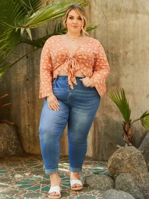 Plain Cat'S Whiskers Natural Capris Plus Size Jeans