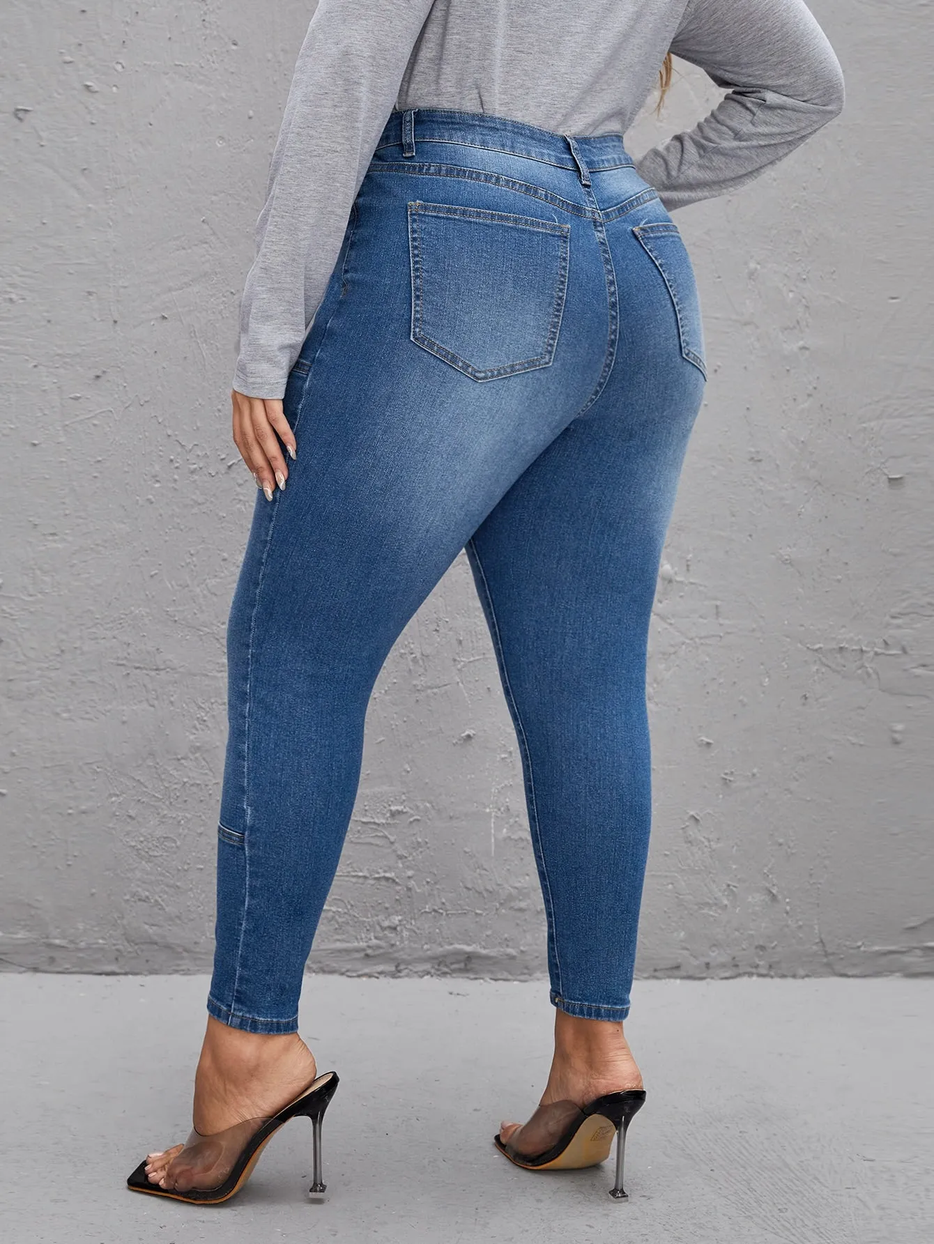 Plain Cat'S Whiskers Natural Long Plus Size Jeans