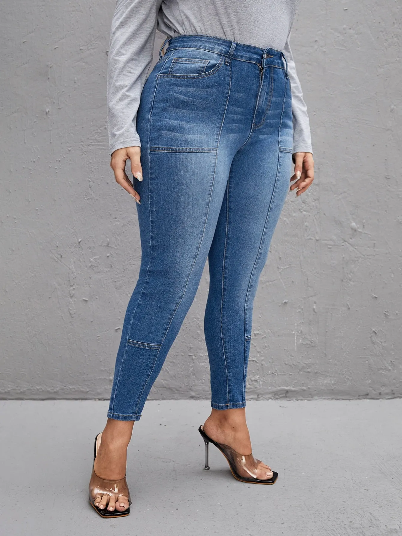 Plain Cat'S Whiskers Natural Long Plus Size Jeans