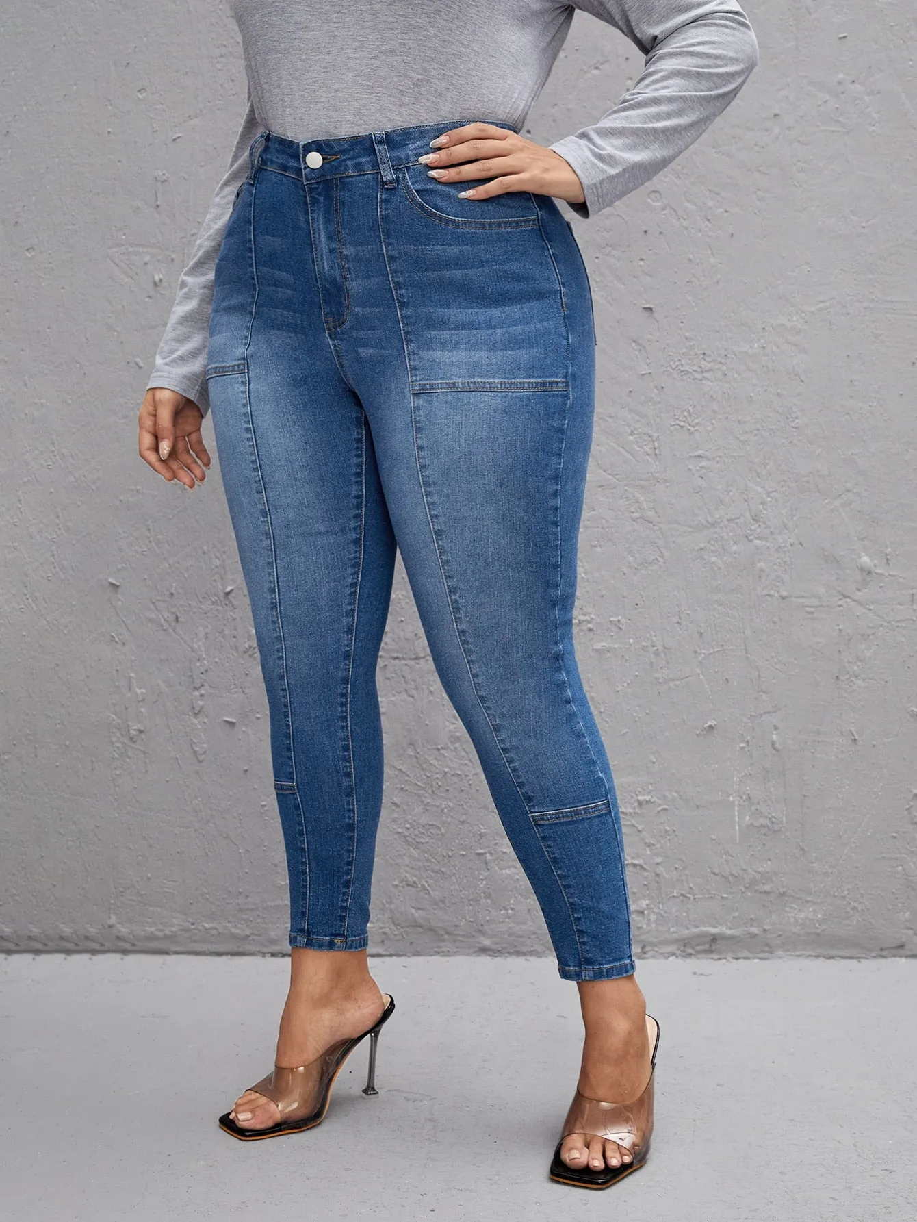 Plain Cat'S Whiskers Natural Long Plus Size Jeans